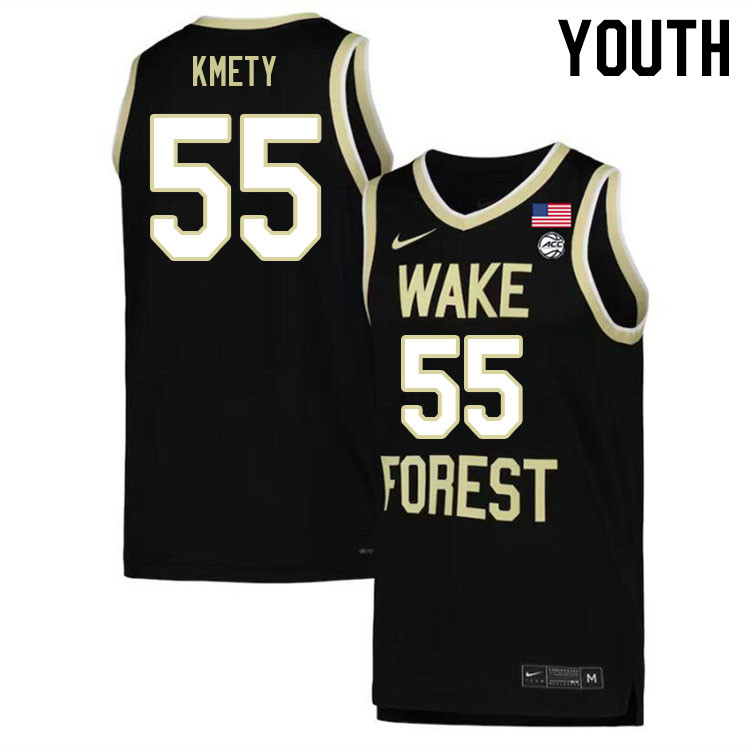 Youth #55 Owen Kmety Wake Forest Demon Deacons 2022-23 College Stitchec Basketball Jerseys Sale-Blac